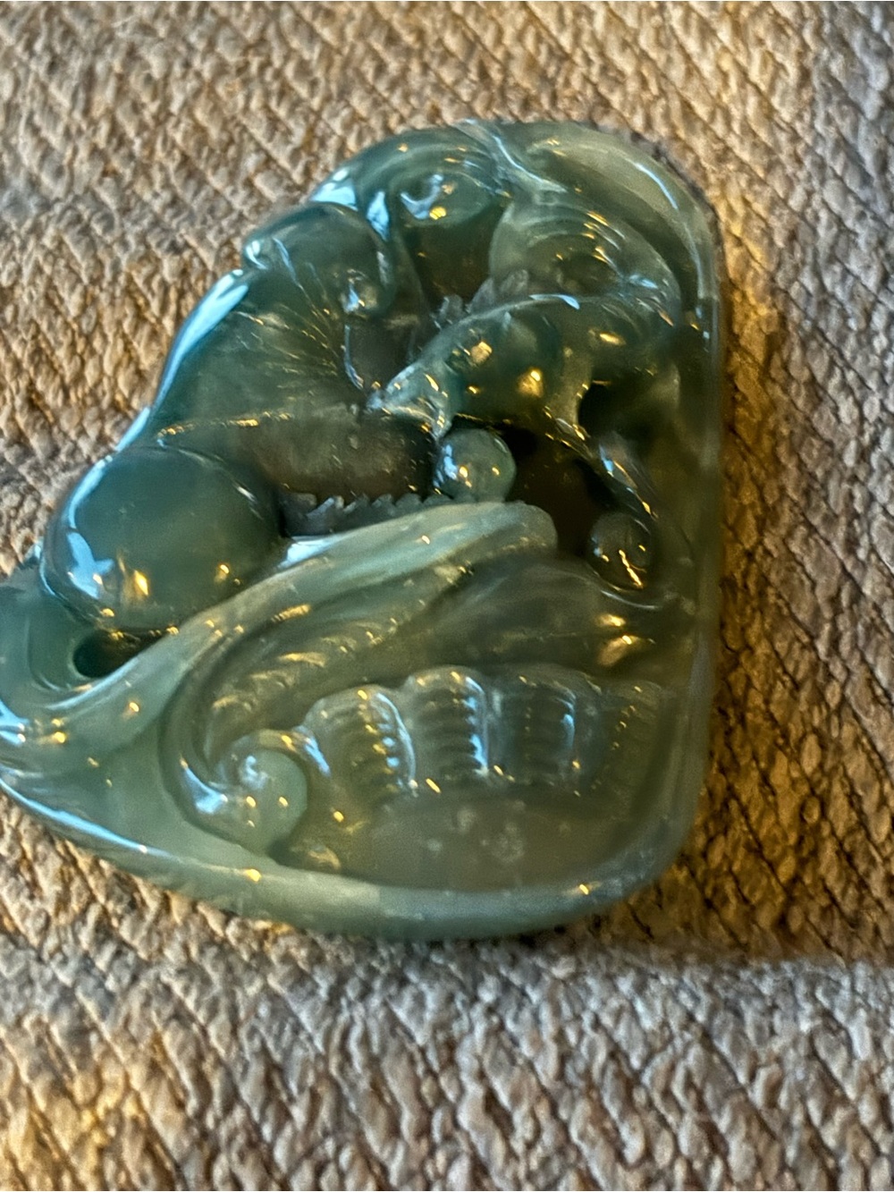 Blue Water Jadeite Pendant Koi Fish Sculpted Design